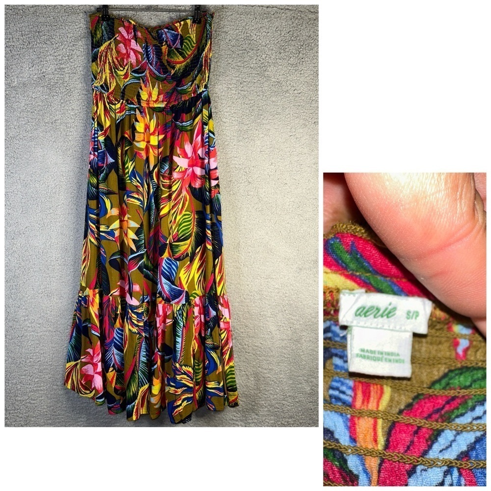 Aerie Multicolor Strapless Midi Dress